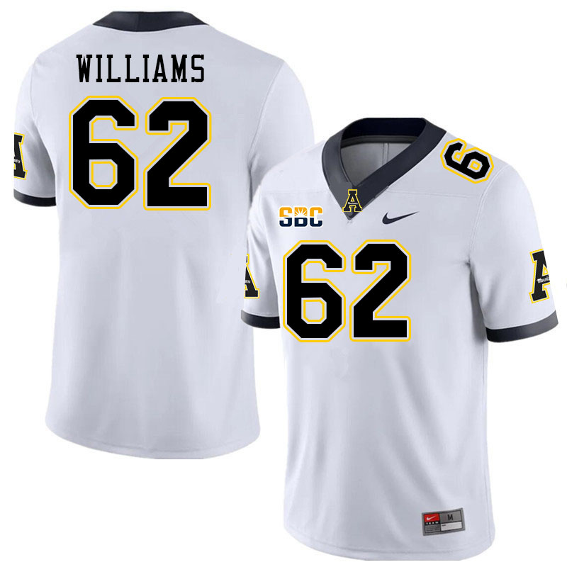 Men #62 Bucky Williams Appalachian State Mountaineers College Football Jerseys Stitched Sale-White
